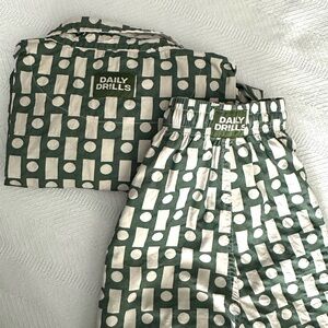 Daily Drills Pajama Sleep Set Green and Cream